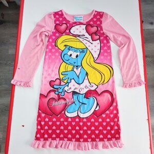 Smurfs Smurfette sleeping wear girls size 8 pink with graphic, bow, raffle